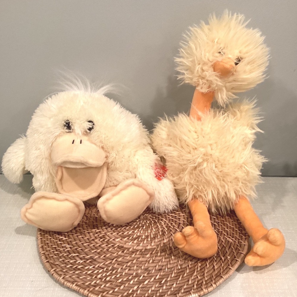 Yellow Duck Hand Puppet and Shaggy Yellow Bird Plush Stuffed Bundle NWT